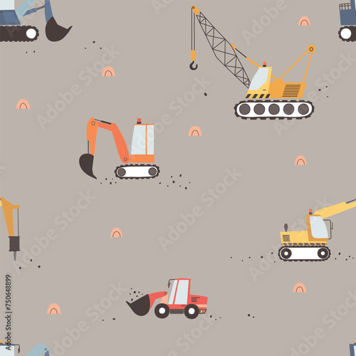 Seamless pattern with construction machines