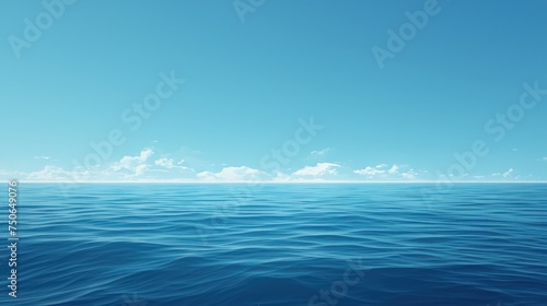 Tranquil Horizon: Beautiful Blue Ocean and Clouds Against Blue Sky