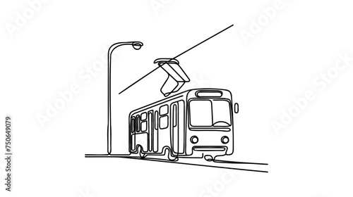 One line tram design - Hand drawn minimalism style vector illustration