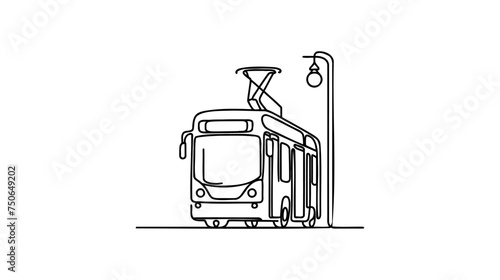 One line tram design - Hand drawn minimalism style vector illustration