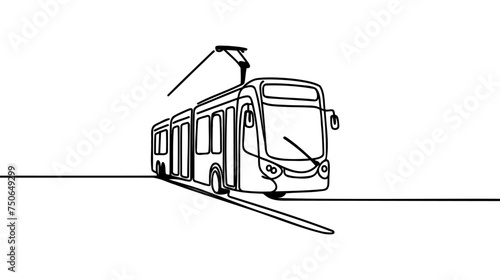 One line tram design - Hand drawn minimalism style vector illustration