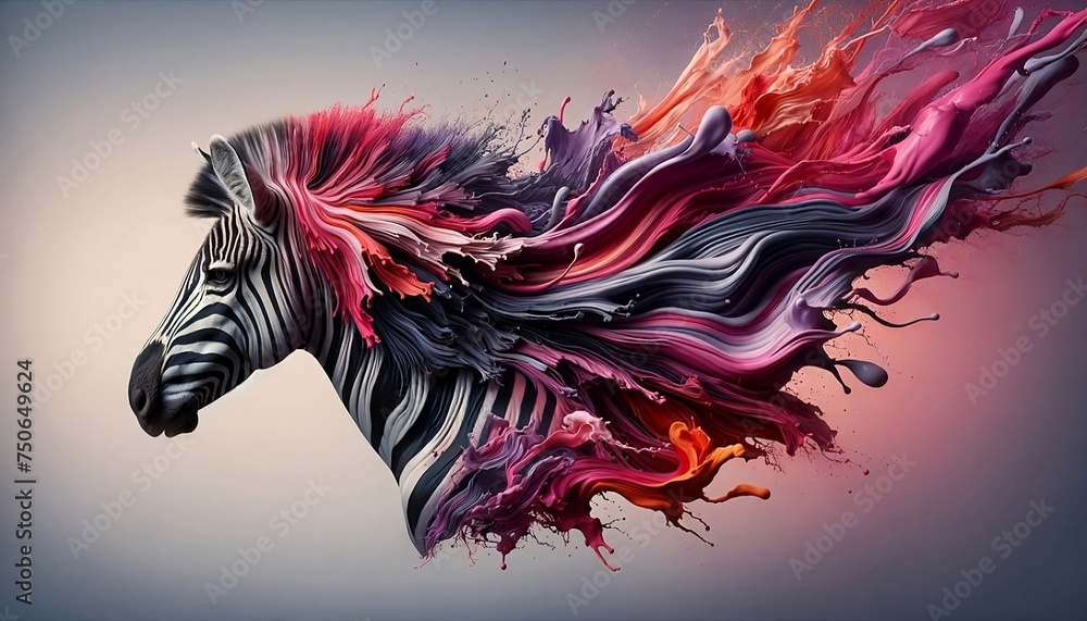 Cinematic zebra torso with vibrant colour splash Cinematic zebra torso with vibrant colour splash