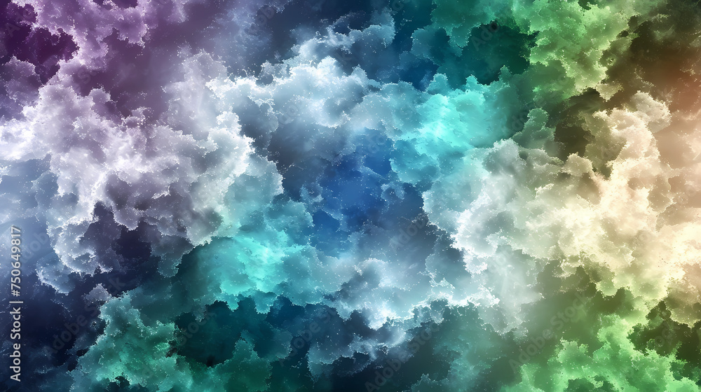 Vivid Spectrum of Swirling Blue and Green Colors in Abstract Cloud Formation