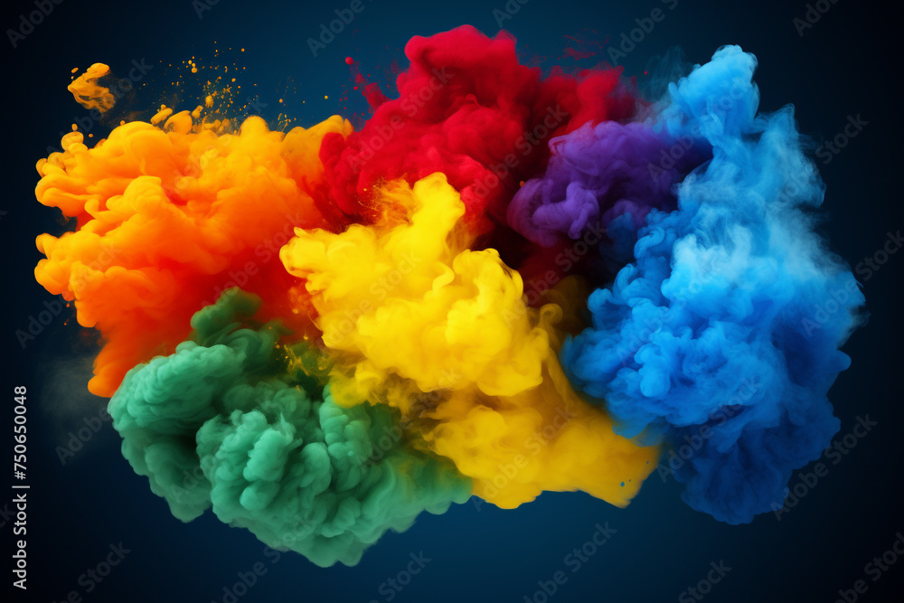 Abstract colourful powder splash in motion on black background Abstract colourful powder splash in motion on black background