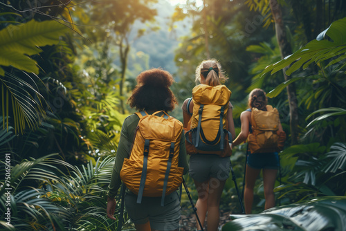 a group of women hiking in the woods
