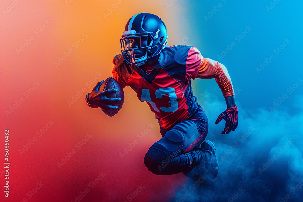 a football player in a helmet holding a football