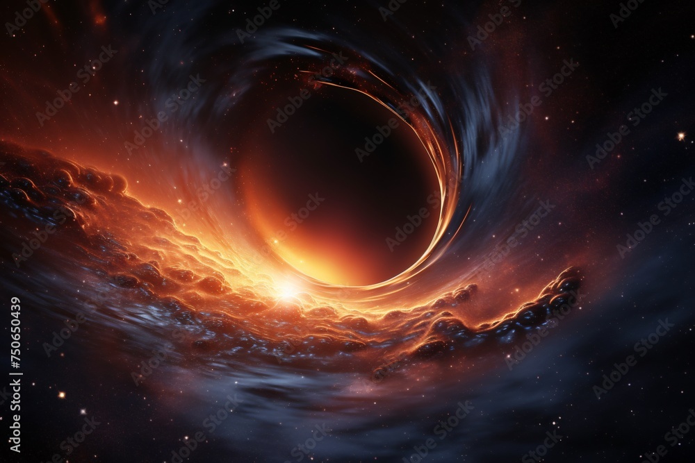 A black hole pulling in a galaxy its event horizon a boundary between known and unknown - obrazy, fototapety, plakaty 