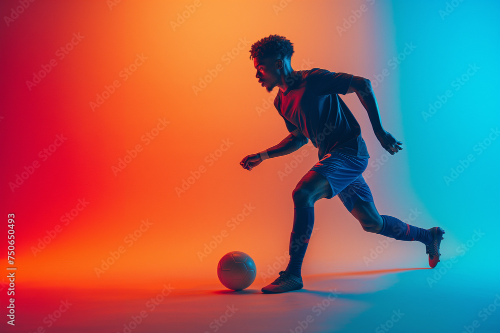 a man kicking a football ball