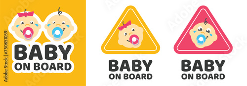 Baby on board sign car sticker icon vector flat cartoon graphic illustration, children kids safety warning label signboard for auto automobile, vehicle caution symbol image clipart