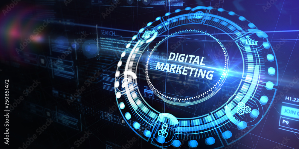 Obraz premium Business, Technology, Internet and network concept. Digital Marketing content planning advertising strategy concept. 3d illustration