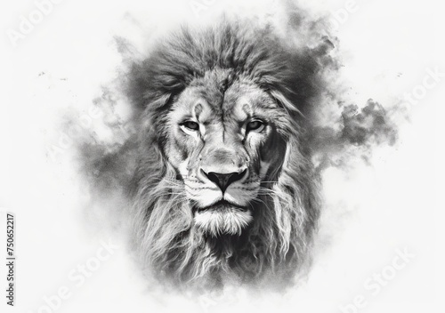 black and gray lion head with smoke effect illustration