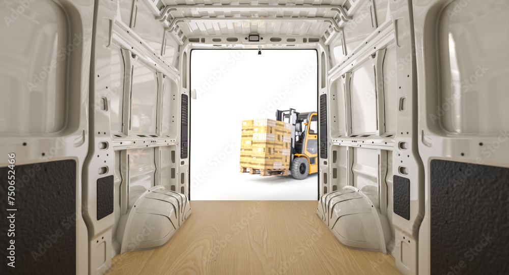 Fototapeta premium Empty cargo van interior ready for loading