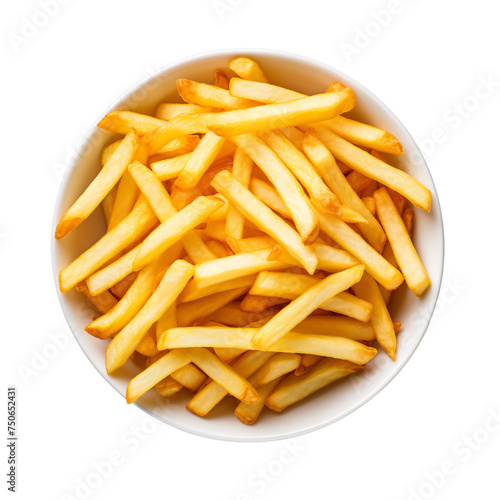 Frenchi fries in a white bowl - Top View