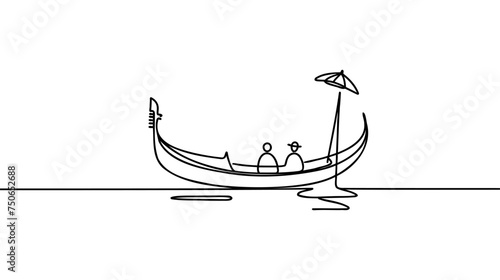 Continuous one line drawing of gondola icon in silhouette on a white background. Linear stylized