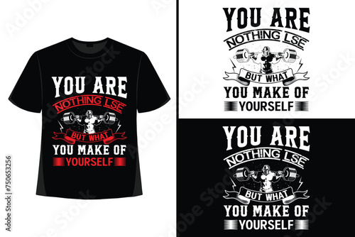 Gym motivational quote with grunge effect and barbell t-shirt design. Workout, inspirational, Poster, Vector design for gym textile,  tshirt, cover, banner, cards cases


