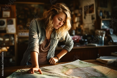 Inspiring portrait of a woman with a map planning her next journey embodying wanderlust and anticipation