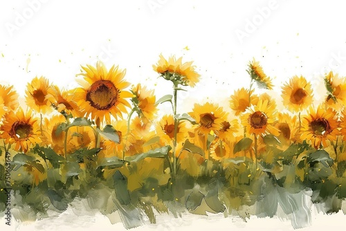 Sunflower Field water color style,isolate on white,Clip art photo