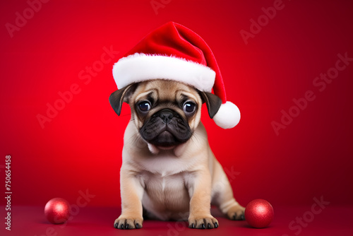Sweet Baby Dog in a Santa Hat – Add Cuteness and Warmth to Your Holiday Content! © ShadowHero58