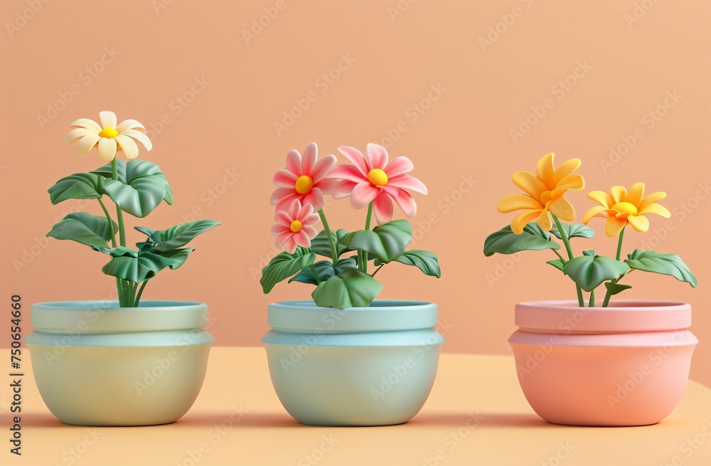 A few colorful 3D flower pots 