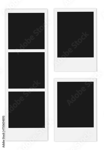 set of polaroid photos and photo strip on transparent background