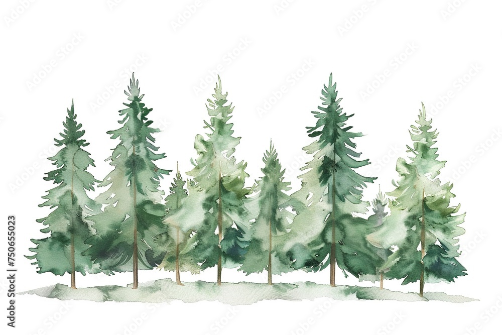 Obraz premium Pine Forest water color style,isolate on white,Clip art