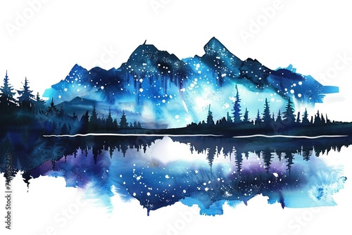 Northern Lights water color style isolate on white Clip art