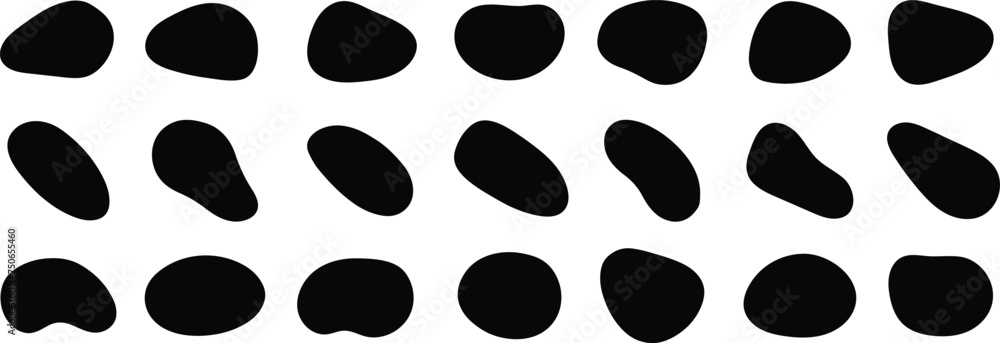 Fototapeta premium Random organic blob shapes. Black cube drops. Liquid organic amoeba silhouette blob in modern style. 