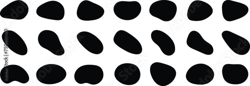 Random organic blob shapes. Black cube drops. Liquid organic amoeba silhouette blob in modern style. 