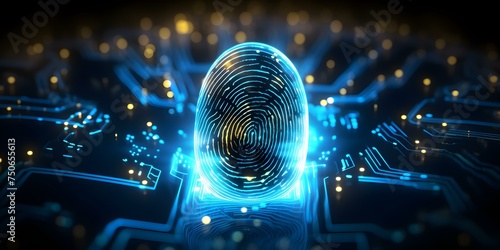 Fingerprint scanning: revolutionizing security and authentication with cutting-edge cybernetic technology. Concept Cyber Security, Fingerprint Scanning, Authentication Technology photo