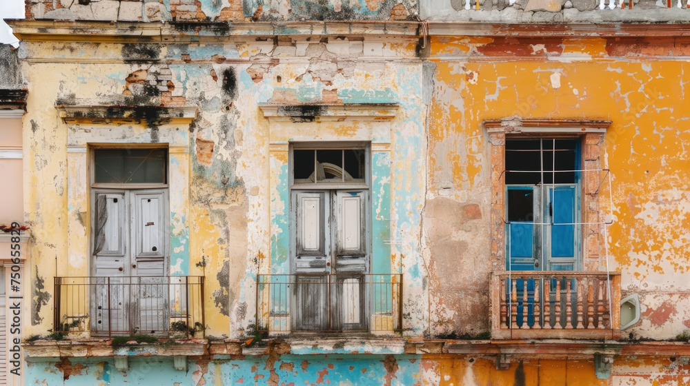 An old building featuring numerous windows and balconies, showcasing architectural details from a bygone era An old building featuring numerous windows and balconies, showcasing architectural details from a bygone era
