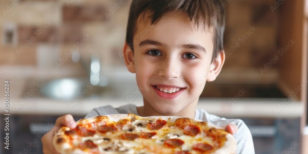 Latin boy With a a pizza Latin boy With a a pizza
