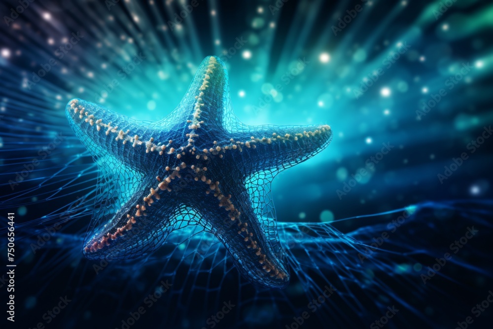 Starfish with a shining mesh design highlighting marine wildlife conservation in digital form Starfish with a shining mesh design highlighting marine wildlife conservation in digital form