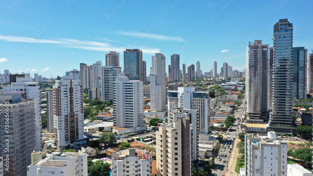 Obraz premium Aerial view of Goiania with hundreds of residential and business buildings in the horizon. Goiania, Goias, Brazil 