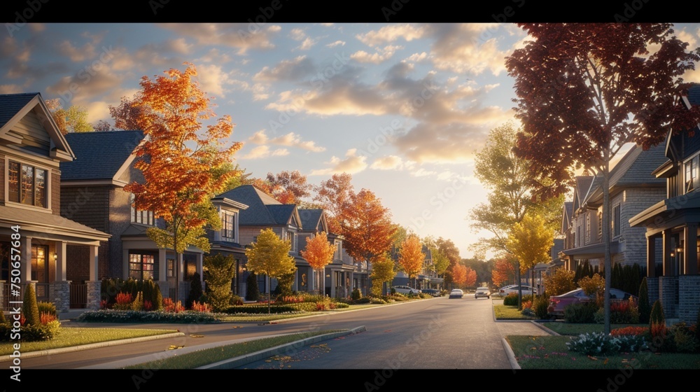 Experience the idyllic charm of the new residential area situated at Cannes Neighbourhood Park and Major MacKenzie Dr. in Woodbridge, Canada - obrazy, fototapety, plakaty 