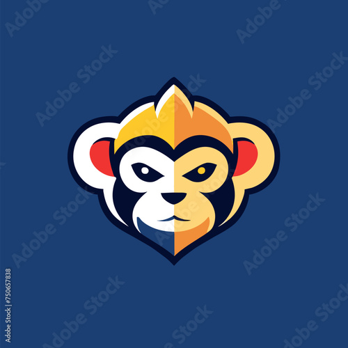 2d, flat, corporate logo, minimalistic logo 2 simple line, edgy,chimpanze head 5 with blue, red, green and gold, white background --stylize 1000, vector illustration kawaii