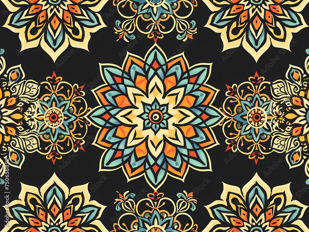 Art pattern seamless design for background, wallpaper, flower, fabric, carpet, mandalas, clothing, wrapping, sarong, tablecloth, shape, geometric pattern, ethnic pattern, traditional. illustration;