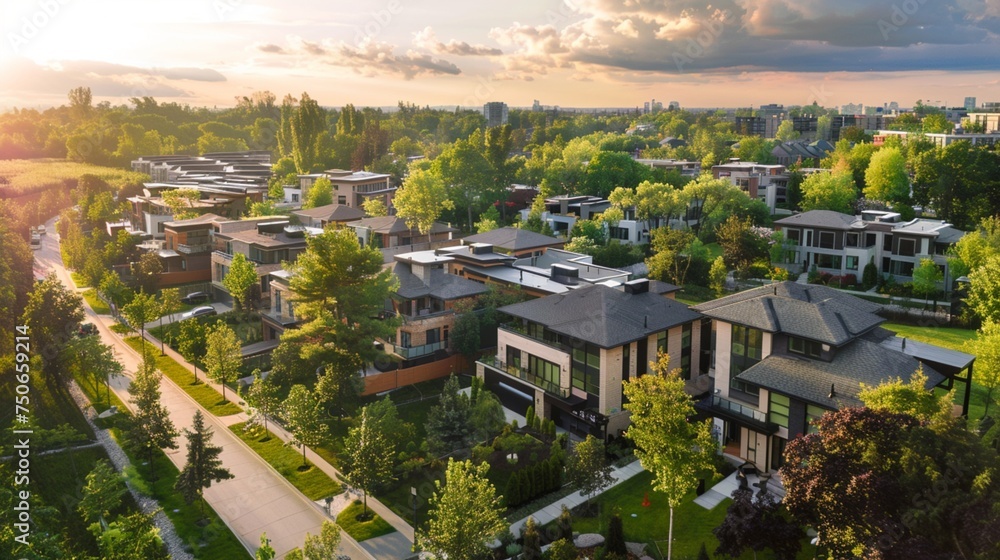Explore the new residential area at Cannes Neighbourhood Park and Major MacKenzie Dr. in Woodbridge, Canada, where modern homes blend seamlessly with lush greenery