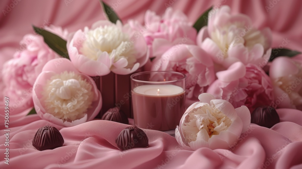 Romantic, beautiful, delicate background with flowers and chocolate for Valentine's Day, birthday, wedding. Spring background with flowers. Romantic, beautiful, delicate background with flowers and chocolate for Valentine's Day, birthday, wedding. Spring background with flowers.