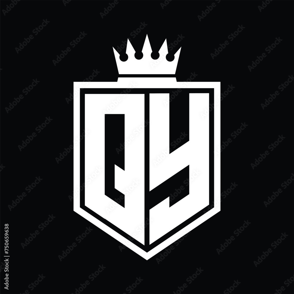 QY Logo monogram bold shield geometric shape with crown outline black ...