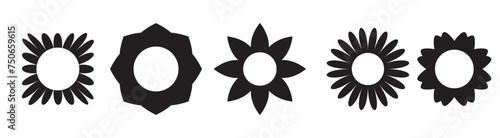 Daisy Camomile. Six chamomile silhouette shape icon line set. Cute round flower plant nature collection. Love symbol. Growing concept. Decoration element. Flat design. White background. Vector #750659615