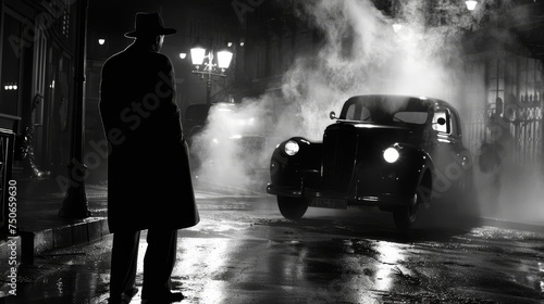 Black and white noir scene ...
