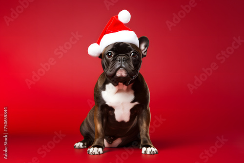 Christmas-ready puppy against a festive background. © ShadowHero