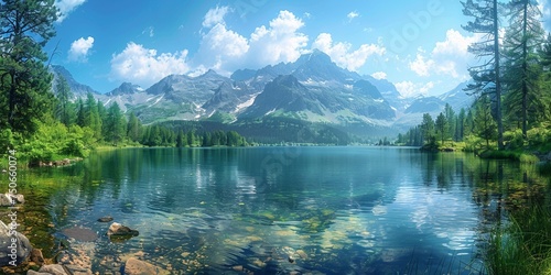 An idyllic lake surrounded by majestic mountains  offering a tranquil and stunning natural landscape.