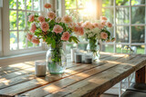 A beautiful bouquet of pink and white flowers in a vintage vase, adding romance to the room.