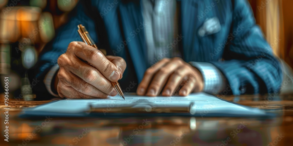 The real estate agent closes the deal with the client and they sign the contract, copy space The real estate agent closes the deal with the client and they sign the contract, copy space