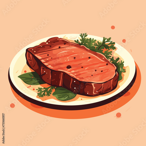 Grilled steak and vegetables on the plate, vector illustration