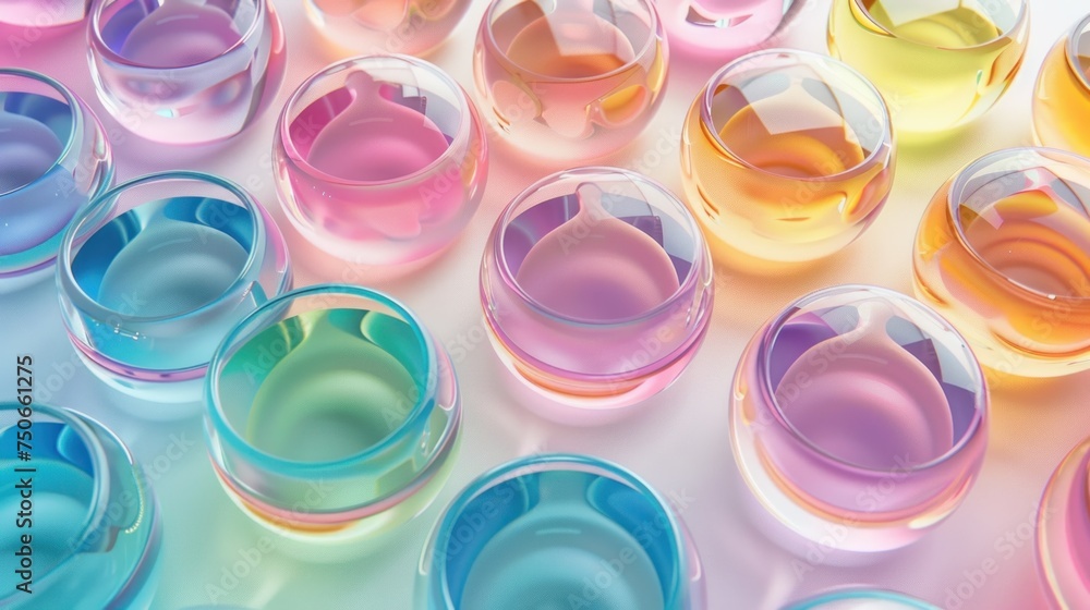 Close up of pastel colorful clear glass lens Close up of pastel colorful clear glass lens