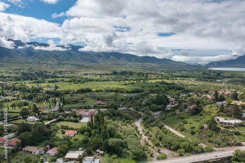 Aerial view of the Tafi river in Tafi del Valle in Tucuman Argentina. photo