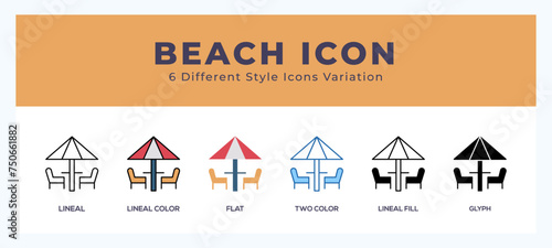 Beach icon illustration vector with different styles