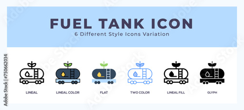 Fuel tank icon set with different styles. Vector illustration.